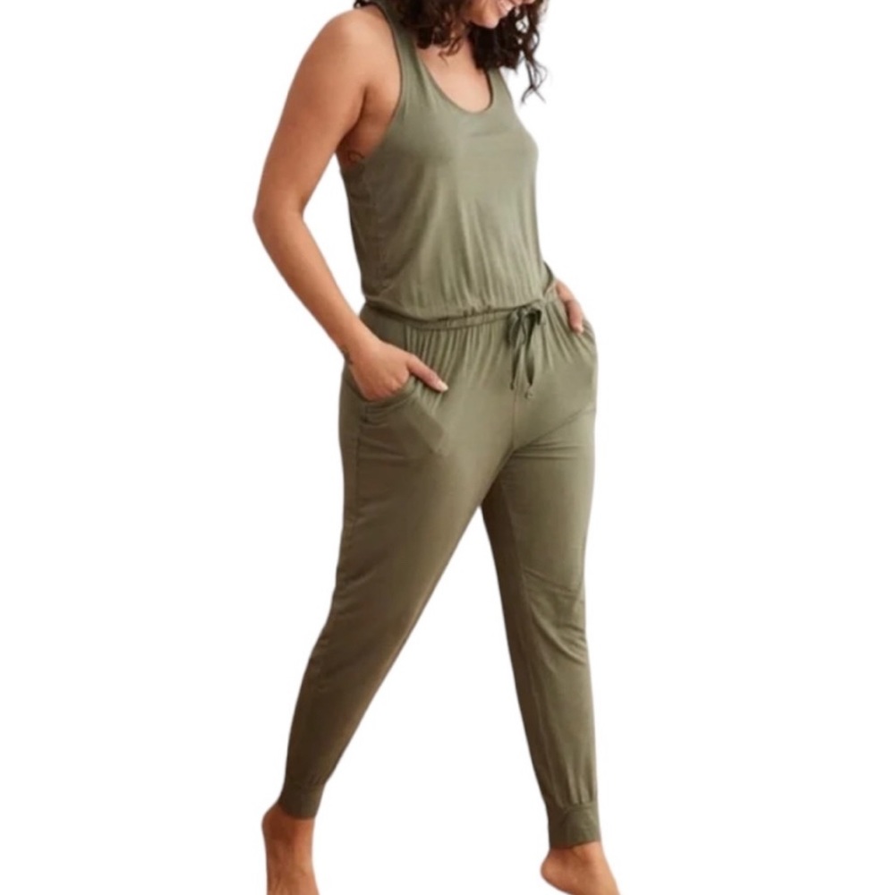 Aerie Soft Racerback Tank Jumpsuit In Olive Green